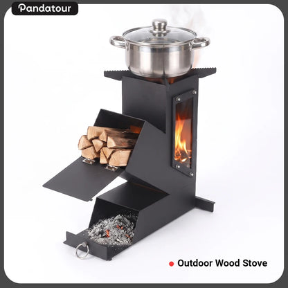 Pandatour Outdoor Portable Stainless Steel Rocket Stove For Outdoor Cooking Camping Stove Heating And Cooking Wood Stove