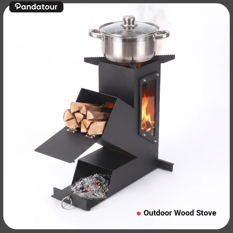 Pandatour Outdoor Portable Stainless Steel Rocket Stove For Outdoor Cooking Camping Stove Heating And Cooking Wood Stove