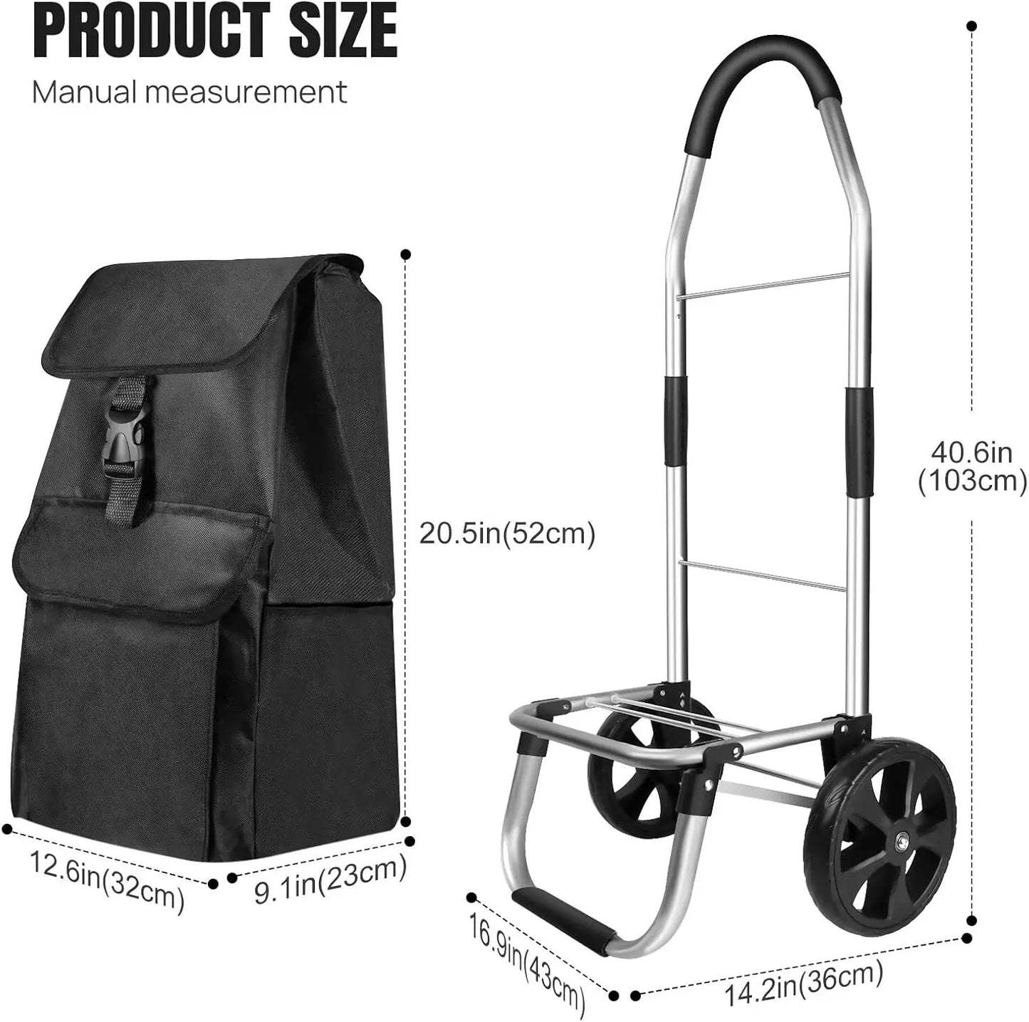 Shopping Cart Large Lightweight Folding Trolley Waterproof Bag 2 Wheel Large 40L Large Capacity Detachable Durable Aluminum Frame Silent Stair-Climbing Grocery Trolley