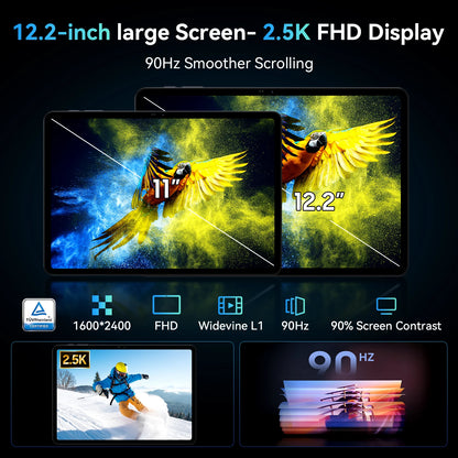 KINGRID T60 Android 16 Tablet PC with Keyboard Mouse Case, 12.2 Inch 2.5K Display, 24GB RAM 256GB ROM, Octa Core T7280 Processor, 10000mAh Battery, 4G LTE Dual SIM, PC Mode, Tablet for Work Study and Entertainment Tablet andr