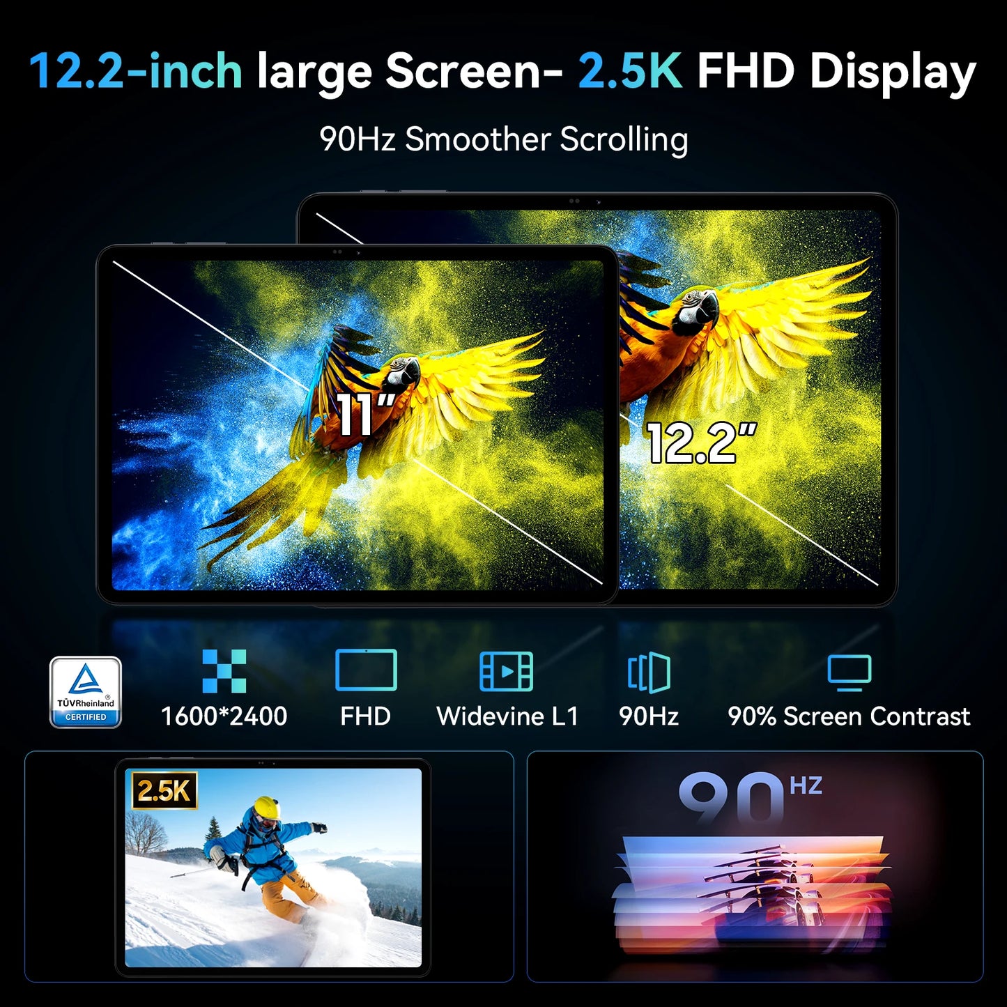 KINGRID T60 Android 16 Tablet PC with Keyboard Mouse Case, 12.2 Inch 2.5K Display, 24GB RAM 256GB ROM, Octa Core T7280 Processor, 10000mAh Battery, 4G LTE Dual SIM, PC Mode, Tablet for Work Study and Entertainment Tablet andr