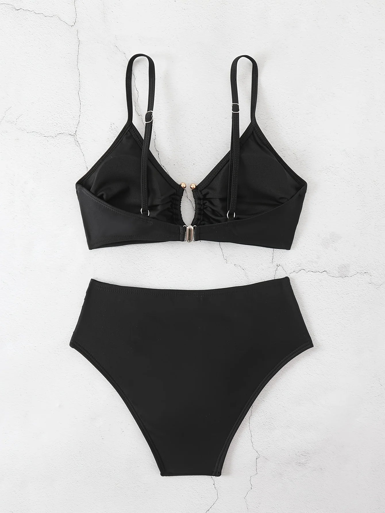 Summer European & American Gold-Accent Cutout | Women's Bikini Set, Sleek Luxury Style, Summer Beach Gala Outfit