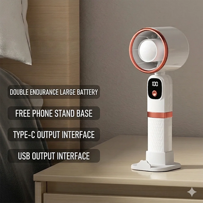 Handheld Fan 5 Speeds Mini Portable Fan with Digital Display & Power Bank Long Battery Life USB Rechargeable Personal Desk Fan