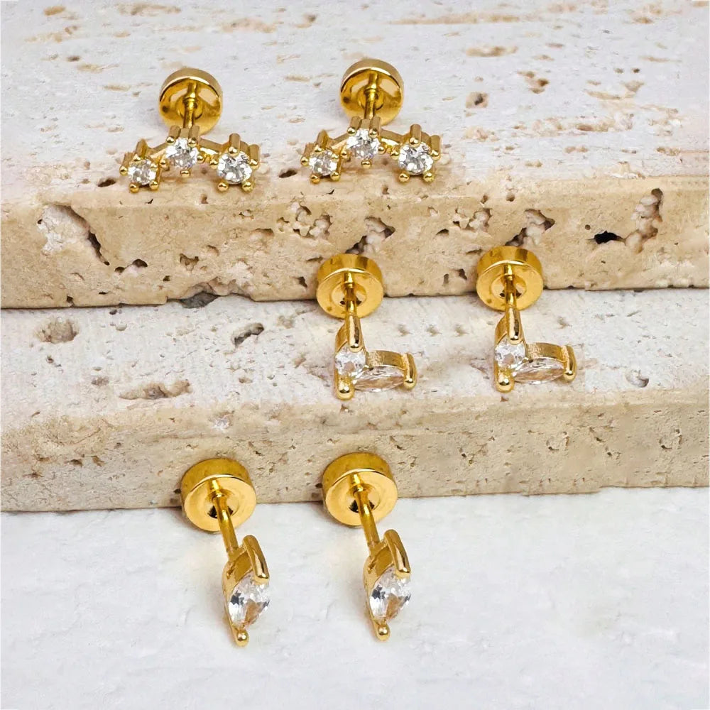 6/2Pcs Hypoallergenic Tiny 20G Stainless Steel Stud Earring for Women, Dainty CZ Cartilage Conch Helix Ear Piercing Jewelry Gift