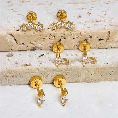6/2Pcs Hypoallergenic Tiny 20G Stainless Steel Stud Earring for Women, Dainty CZ Cartilage Conch Helix Ear Piercing Jewelry Gift
