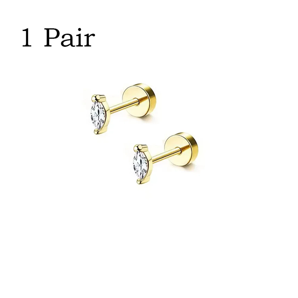 6/2Pcs Hypoallergenic Tiny 20G Stainless Steel Stud Earring for Women, Dainty CZ Cartilage Conch Helix Ear Piercing Jewelry Gift