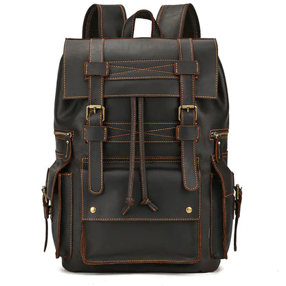 Vintage Crazy Horse Leather Backpack with Large Capacity
