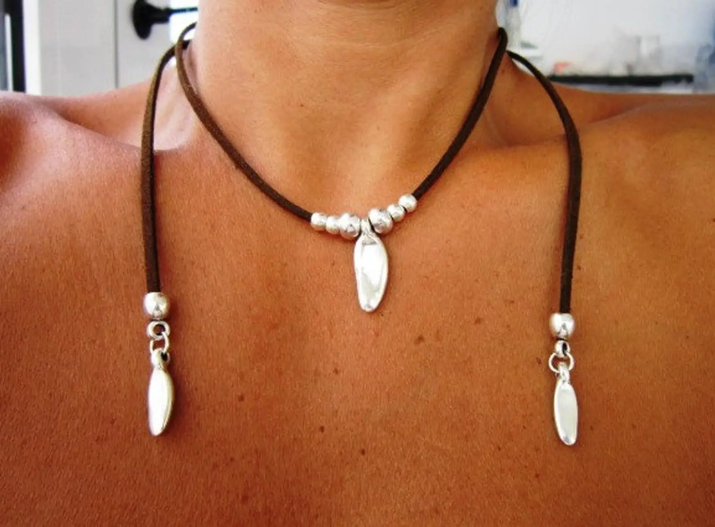 Boho Necklace Leather Cord Necklace Long Necklace Boho