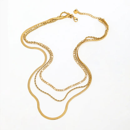 Joolim Jewelry Chaîne Figaro plaquée or, chaîne corde, chaîne serpent, collier trois rangs en acier inoxydable, vente en gros de bijoux