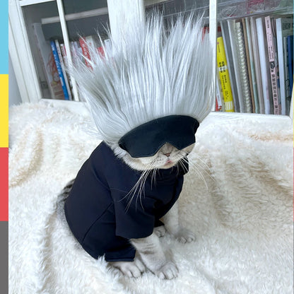 Pet Clothes Anime Gojo Satoru Cosplay Costume Cat Suit Jumpsuit Hat Dog Cosplay Outfits Custom Made