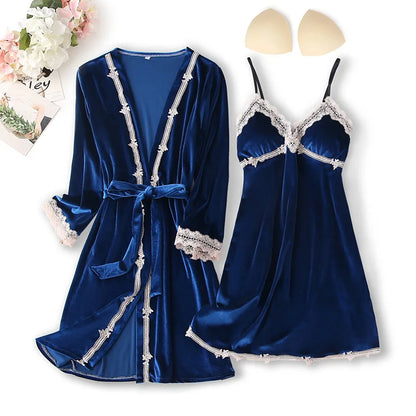 Chinese Style Female Velour Robe Gown Classic Burgundy Sleepwear Nighty Set Lace Patchwork Nightwear Bathrobe Sexy Negligee