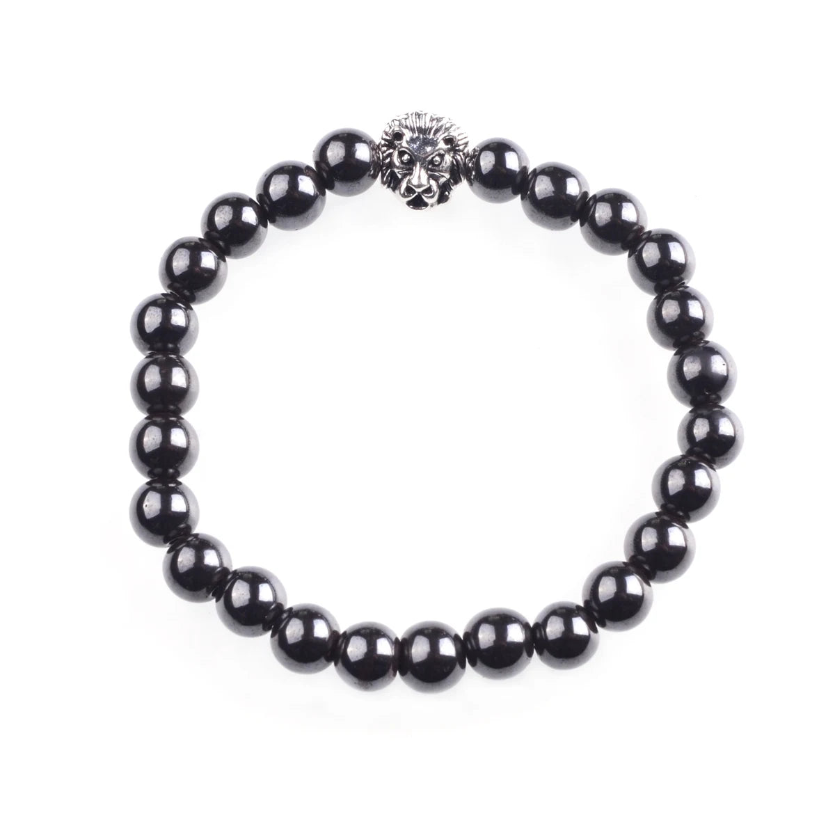 Silver Lion Head Gemstone Beads Stretch Bracelet for Women Men Handmade Crystal Beaded Elastic Healing Power Stone Jewelry