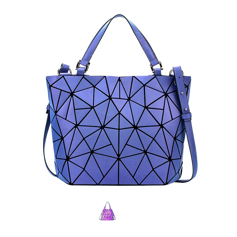 Luminous Reflective Bag Geometric Tote Folding Shoulder Bags for Women 2024 Plain Folding Handbags Sac a Main Female Bolsas