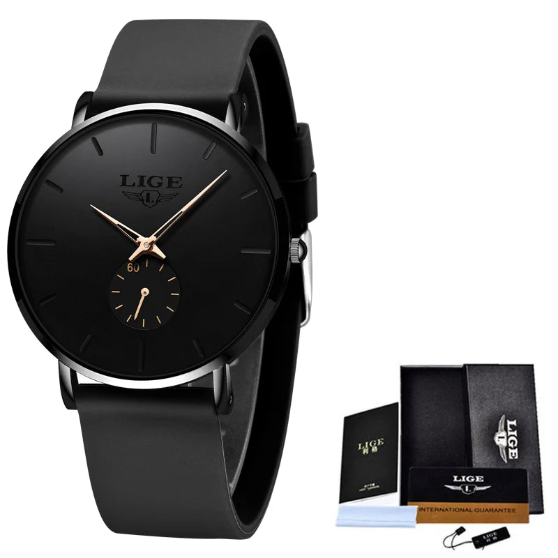 Montre LIGE LG10006 40 mm, élégante et minimaliste, pour homme et femme, analogique, à quartz, étanche, en silicone, idéale pour le sport.