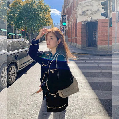 White Mink Cashmere Sweater Coat Women Autumn Winter Lazy Style Female Korean Retro Black Loose O Neck Knitted Cardigan Fashion