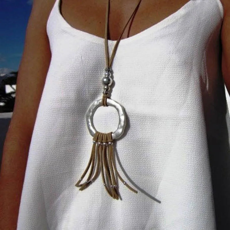 leather tassel necklace beaded tassel necklace long tassel necklace silver tassel necklace