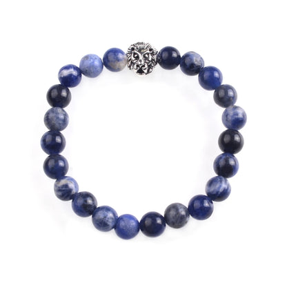 Silver Lion Head Gemstone Beads Stretch Bracelet for Women Men Handmade Crystal Beaded Elastic Healing Power Stone Jewelry