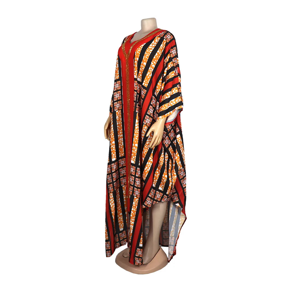 African moms fashion large-swing printed skirt luxury artificial stone decoration