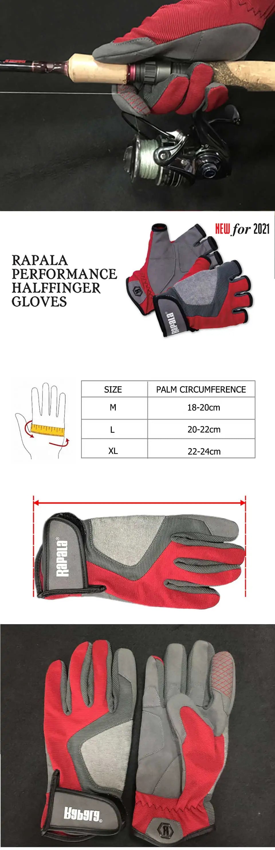 RAPALA Fishing gloves Full finger/Half finger gloves for fishing Comfort fabrics Anti-Slip Fishing fingerless gloves
