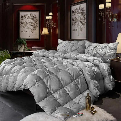 Comforter Bedding White Gray High End Natural Goose Down Alternative Quilted Comforter Duvet Insert Breathable Full/Queen size