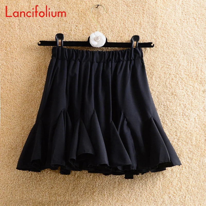 Y2k Chiffon White Black Skirt Summer Women 2021 Floral Dot Patchwork Ruffle Pleated High Waist Korean Kawaii Harajuku Mini Skirt