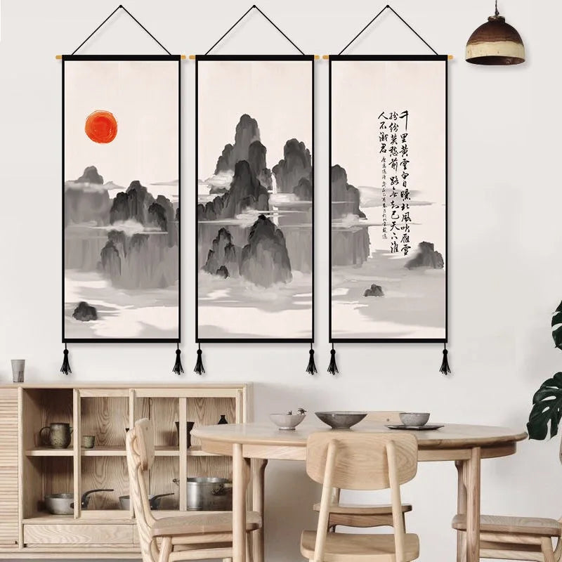 Chinese Landscape Decorative Painting Living Room Tapestry Wall Art Home Decor Canvas Poster Background Scroll Wall Paintings