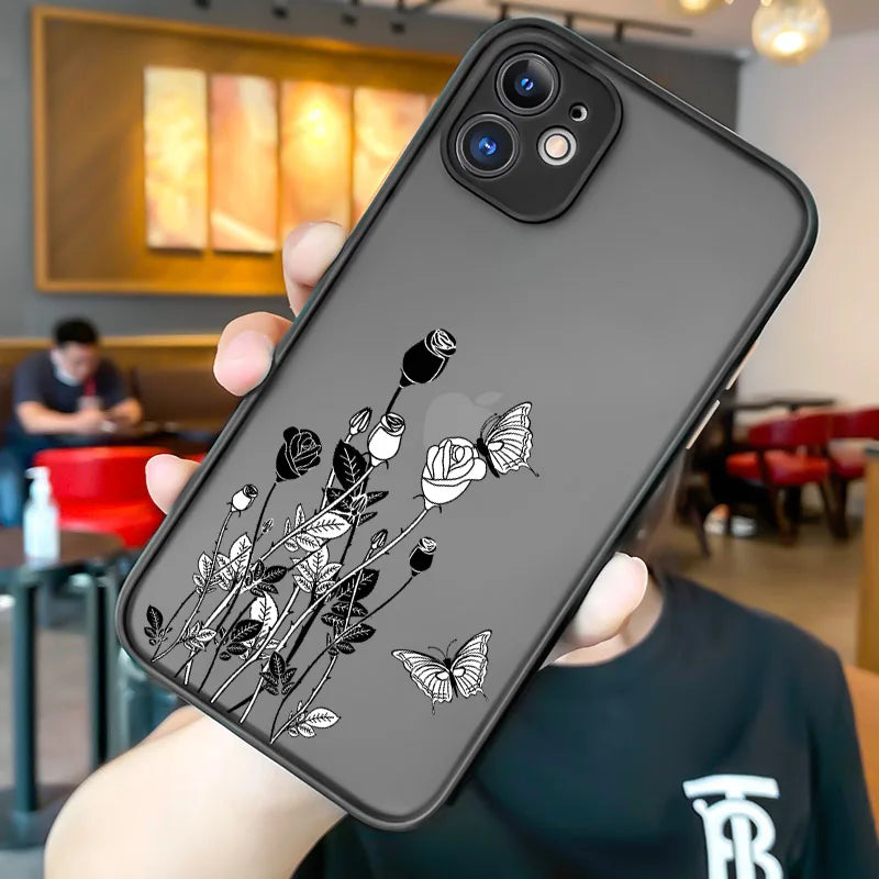 High Quality Rose Butterfly Design Luxury Mobile Phone Case for iPhone 15 Pro Max Shockproof Matte Finish Made TPU PC