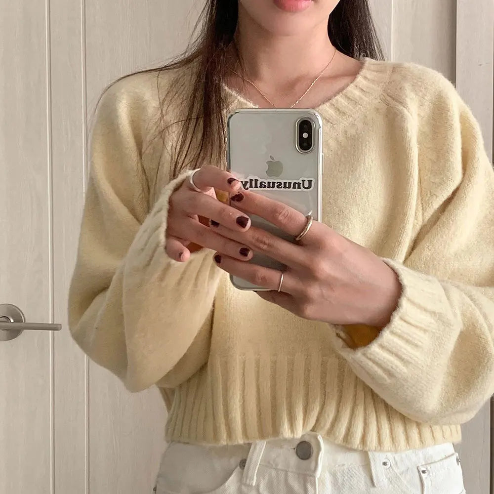 Will protect the firm offers to chic pure color restoring ancient ways Korea v-neck warm sweater sweater coat female tide