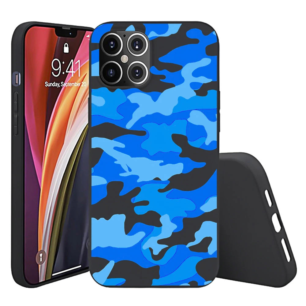 Luxury Green Camouflage TPU Mobile Phone Case for iPhone 13 PRO MAX Soft Matte Finish Shockproof PC Material Packaged