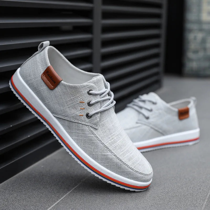 Casual Men Linen Shoes Trendy Vulcanized Flats Lace-up Sneaker Quality Rubber Bottom Male Footwear Large Size 39-47e44