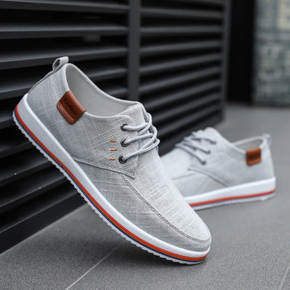 Casual Men Linen Shoes Trendy Vulcanized Flats Lace-up Sneaker Quality Rubber Bottom Male Footwear Large Size 39-47e44