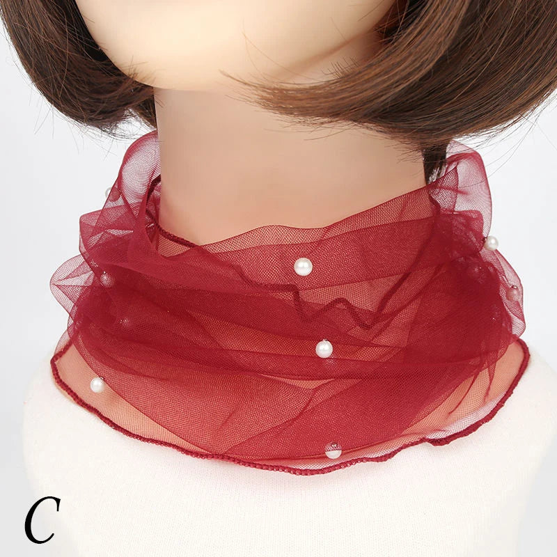 Spring Summer Chiffon Neck Collar Scarf Women Head Thin Sunscreen Variety Small Silk Anti-UV Scarf Mask Multi-Function Scarf