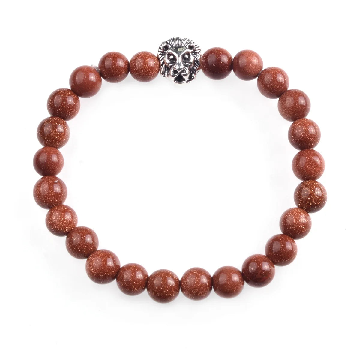 Silver Lion Head Gemstone Beads Stretch Bracelet for Women Men Handmade Crystal Beaded Elastic Healing Power Stone Jewelry