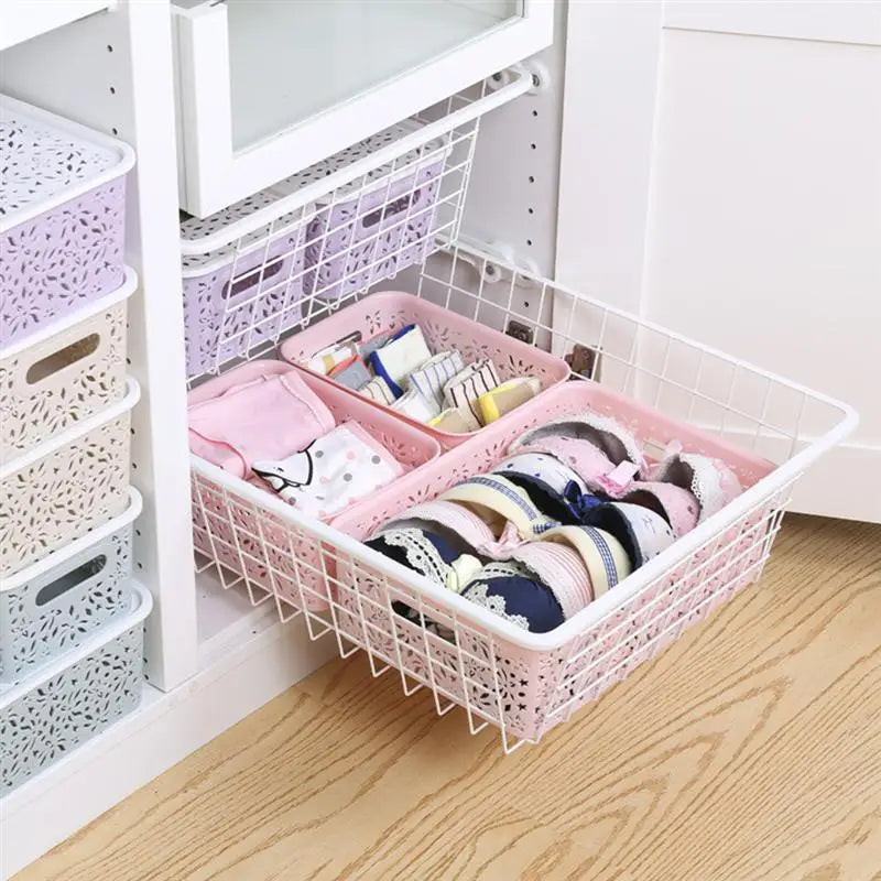 Storage Plastic Basket Baskets Box Bins Stackable Kitchen Hollow Organizer Drawer Out Shelf Desktop Lid Adjustable Coloured