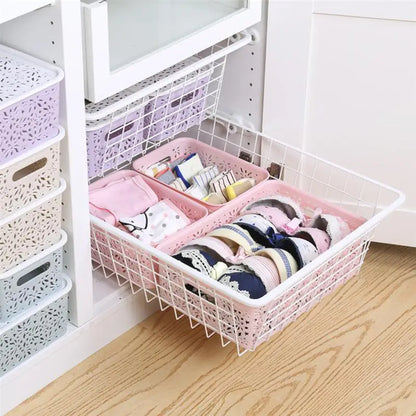 Storage Plastic Basket Baskets Box Bins Stackable Kitchen Hollow Organizer Drawer Out Shelf Desktop Lid Adjustable Coloured