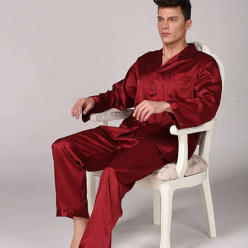 Sleepwear Men Black Nightwear Long Sleeve Pajamas Sleeping Suit for Men Housewear Silk Pajamas for Men Sleepwear Mens Pajama Set