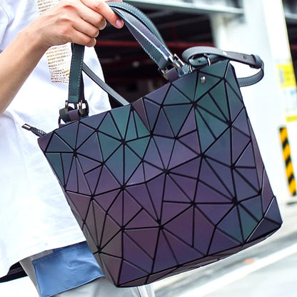 Luminous Reflective Bag Geometric Tote Folding Shoulder Bags for Women 2024 Plain Folding Handbags Sac a Main Female Bolsas