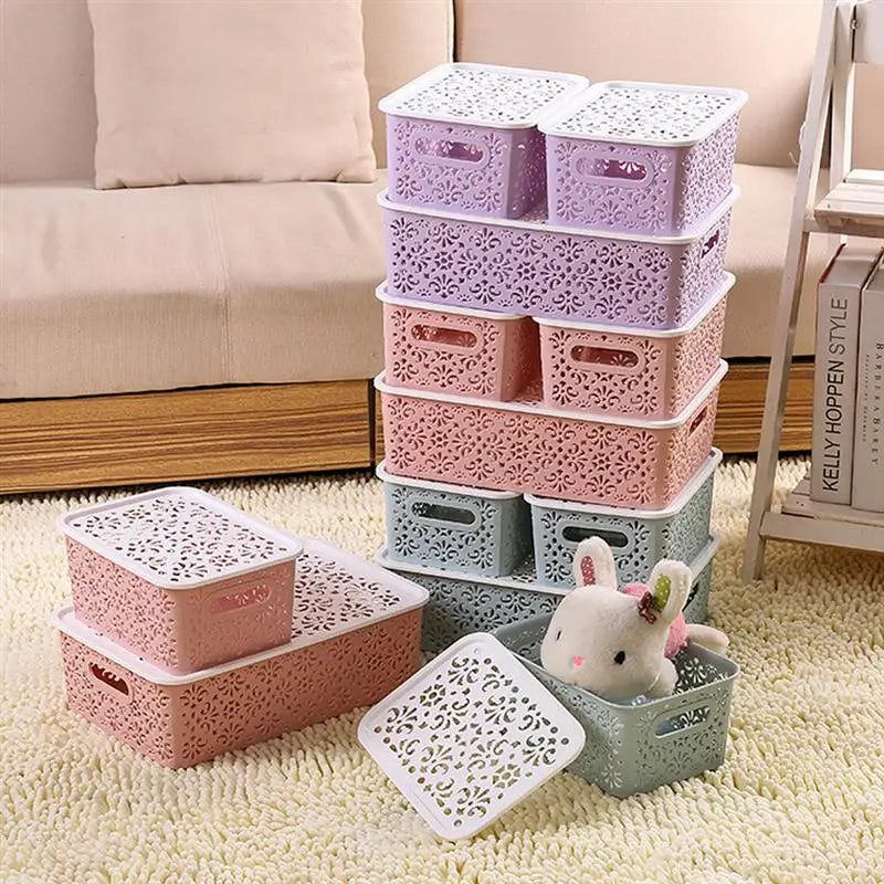 Storage Plastic Basket Baskets Box Bins Stackable Kitchen Hollow Organizer Drawer Out Shelf Desktop Lid Adjustable Coloured