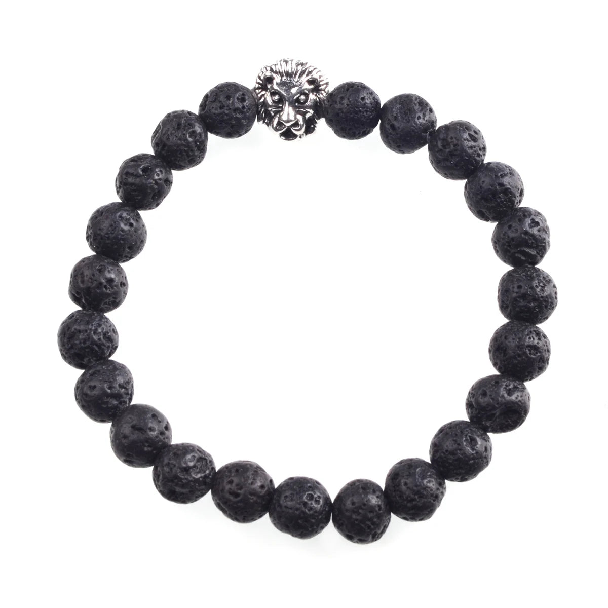 Silver Lion Head Gemstone Beads Stretch Bracelet for Women Men Handmade Crystal Beaded Elastic Healing Power Stone Jewelry