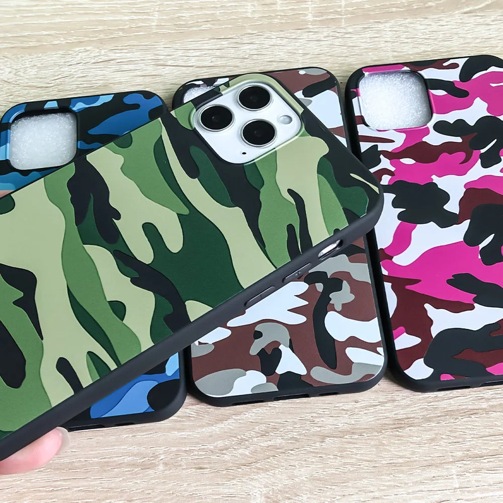 Luxury Green Camouflage TPU Mobile Phone Case for iPhone 13 PRO MAX Soft Matte Finish Shockproof PC Material Packaged