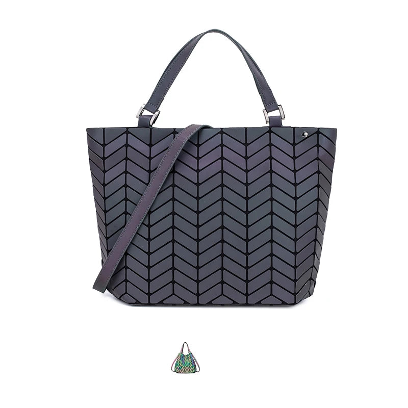 Luminous Reflective Bag Geometric Tote Folding Shoulder Bags for Women 2024 Plain Folding Handbags Sac a Main Female Bolsas