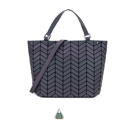 Luminous Reflective Bag Geometric Tote Folding Shoulder Bags for Women 2024 Plain Folding Handbags Sac a Main Female Bolsas