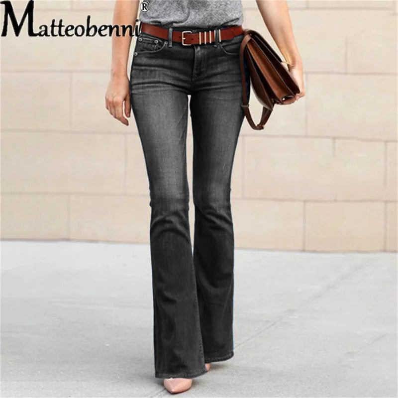 2025 Flare Jeans Pants Women Vintage Denim Jeans Ladies Sexy High Waist Fashion Stretch Pocket Trousers Wide Leg Jeans