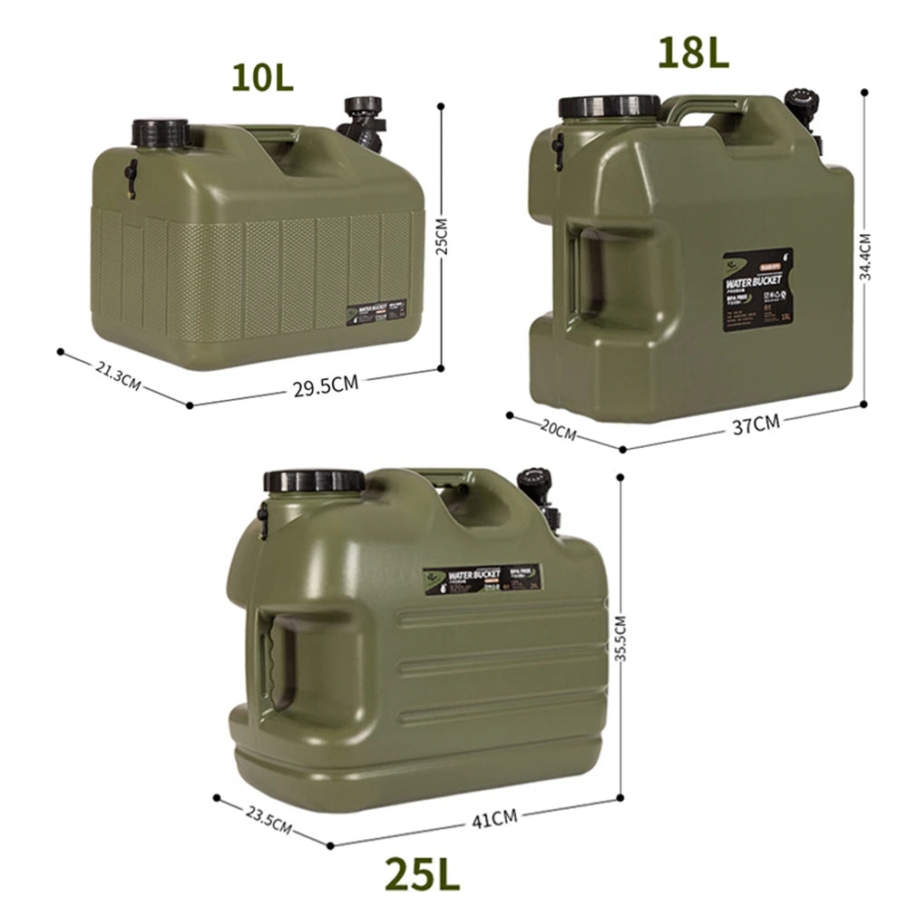 Desert&amp;Fox Wasserbehälter mit Zapfhahn 10L/18L/25L PE Wasserspeicherbehälter Tragbarer grüner Eimer für Camping Wandern Picknick
