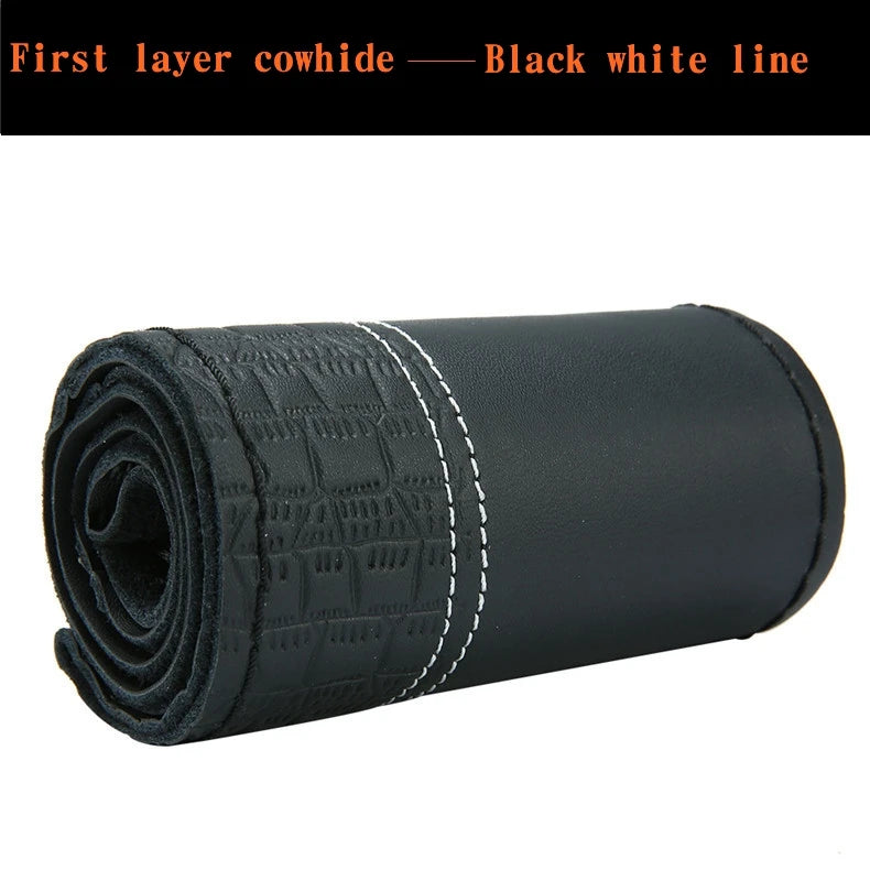 Steering Wheel Cover Non-slip Breathable Cover On Wrap Cowhide Leather Handmade Universal Accessories  With Needle/Thread Kit