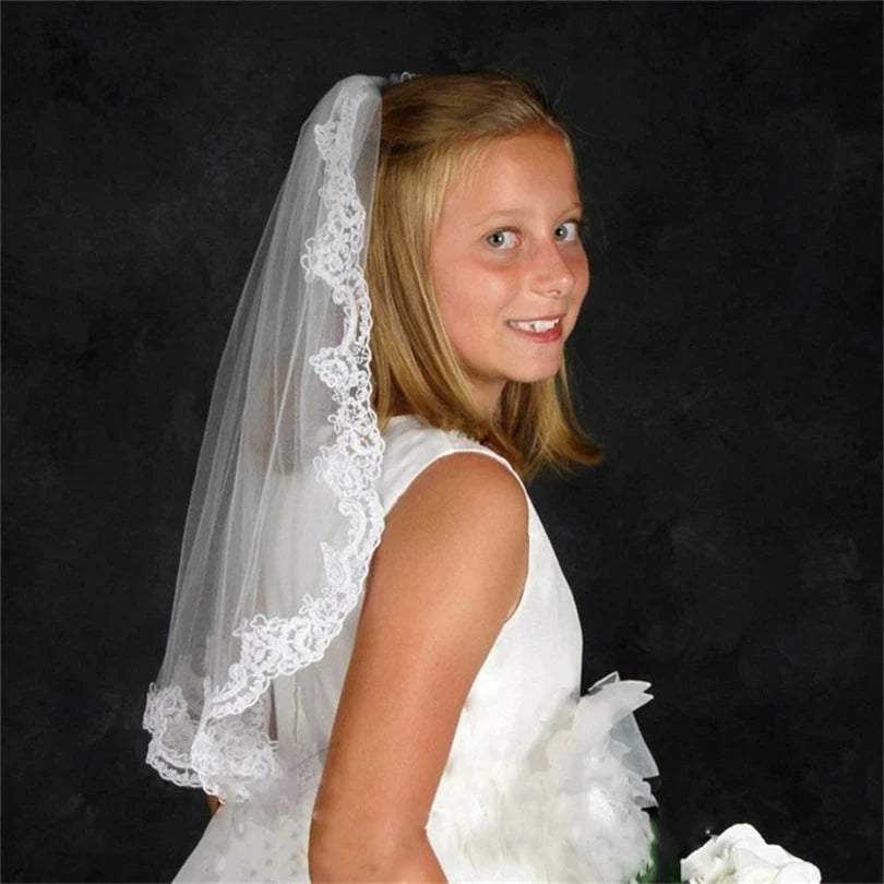 Wedding Flower Girls First communion Veils Children Kids Applique Edge Tulle Veil Voile Fille Mariage velo de Novia