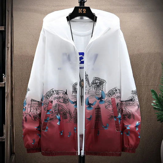 Women Basic Jackets Summer 2024 Print Colorful Oversize Print Thin Windbreaker Women Hooded Jacket Coat Zipper Woman Veste Femme
