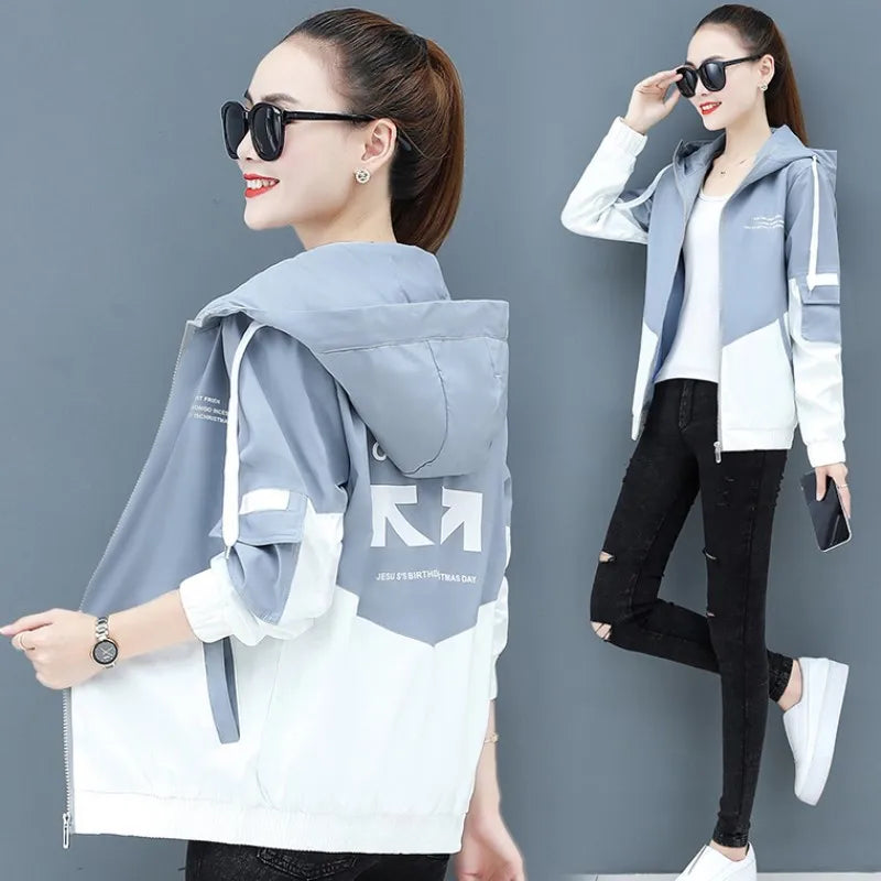 2022 New Autumn Women's Jackets Causal Hooded Windbreaker Famale Basic Coat Zipper Lightweight Jacket Outwear