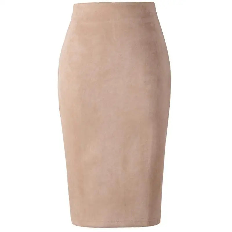 NEW Autumn Summer Women Suede Midi Pencil Skirt High Waist Gray green  XXL Sexy Style Stretch Wrap Ladies Office Work