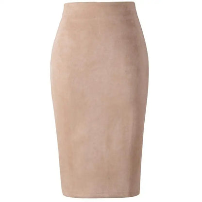 NEW Autumn Summer Women Suede Midi Pencil Skirt High Waist Gray green  XXL Sexy Style Stretch Wrap Ladies Office Work